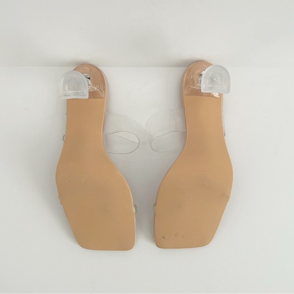 Cream and Tan Heels with Modern Transparent Design - Picture 6 of 6
